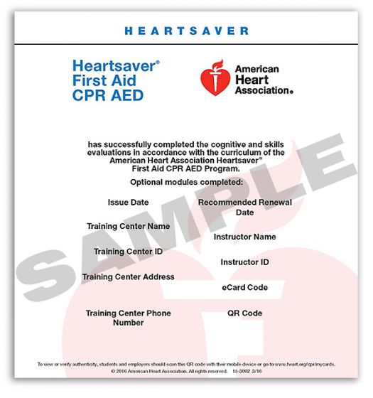 Heartsaver first aid cpr aed sample